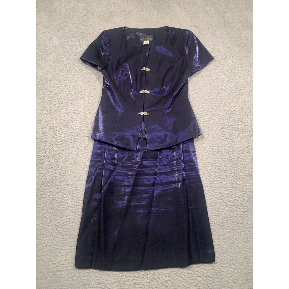 VTG Alex Evenings 2 Piece Formal Top Skirt Midnight Blue Shimmer‎ Size 10 Dress